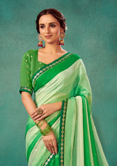 Olive Green Chiffon Solid Saree